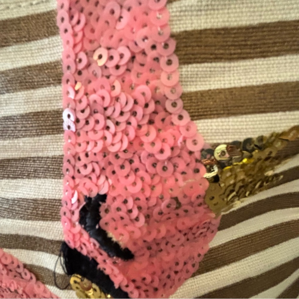 Mud Pie Signature Pink Sequin Flamingo Stripe small Tote Bag - Picture 2 of 7
